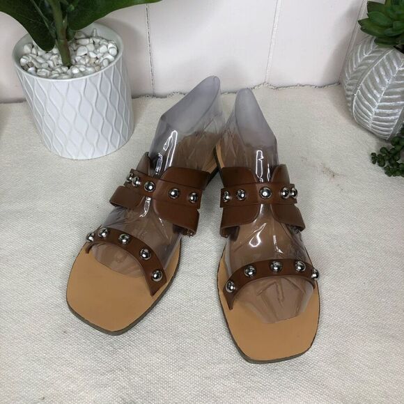 Marc Fisher Womens Burlina Studded Slip-On Flat Slide Sandals Brown Size 8 - Picture 2 of 5